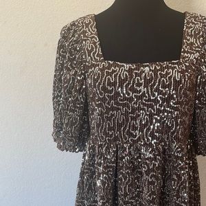 Sequined Babydoll Mini Dress, M
